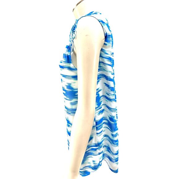 Vince Camuto Two by Small Blue White Abstract Print V Neck Sleeveless Tunic Top - Picture 3 of 7
